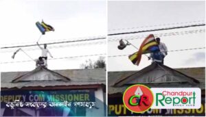 ভারতের পতাকা নামিয়ে সাতরঙা পতাকা উড়াল মণিপুরের শিক্ষার্থীরা