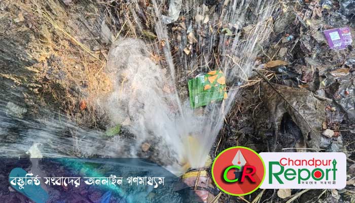 চাঁদপুরে ছেংগারচর পৌরসভায় পাইপ ফেটে বের হচ্ছে পানি, কর্তৃপক্ষ উদাসীন