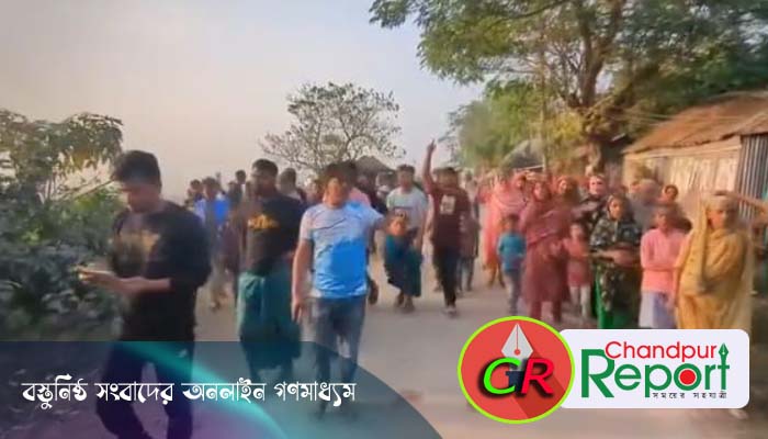 মেঘনা নদীতে অবৈধ বালু উত্তোলন বাধা দেওয়ায় হামলা : এলাকাবাসীর বিক্ষোভ মিছিল