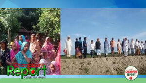 মেঘনা নদীর পশ্চিম পাড়ের নাওভাঙ্গা গ্রামে সরকারি রাস্তা নির্মাণে বাধা ভোগান্তিতে চরাঞ্চলবাসী